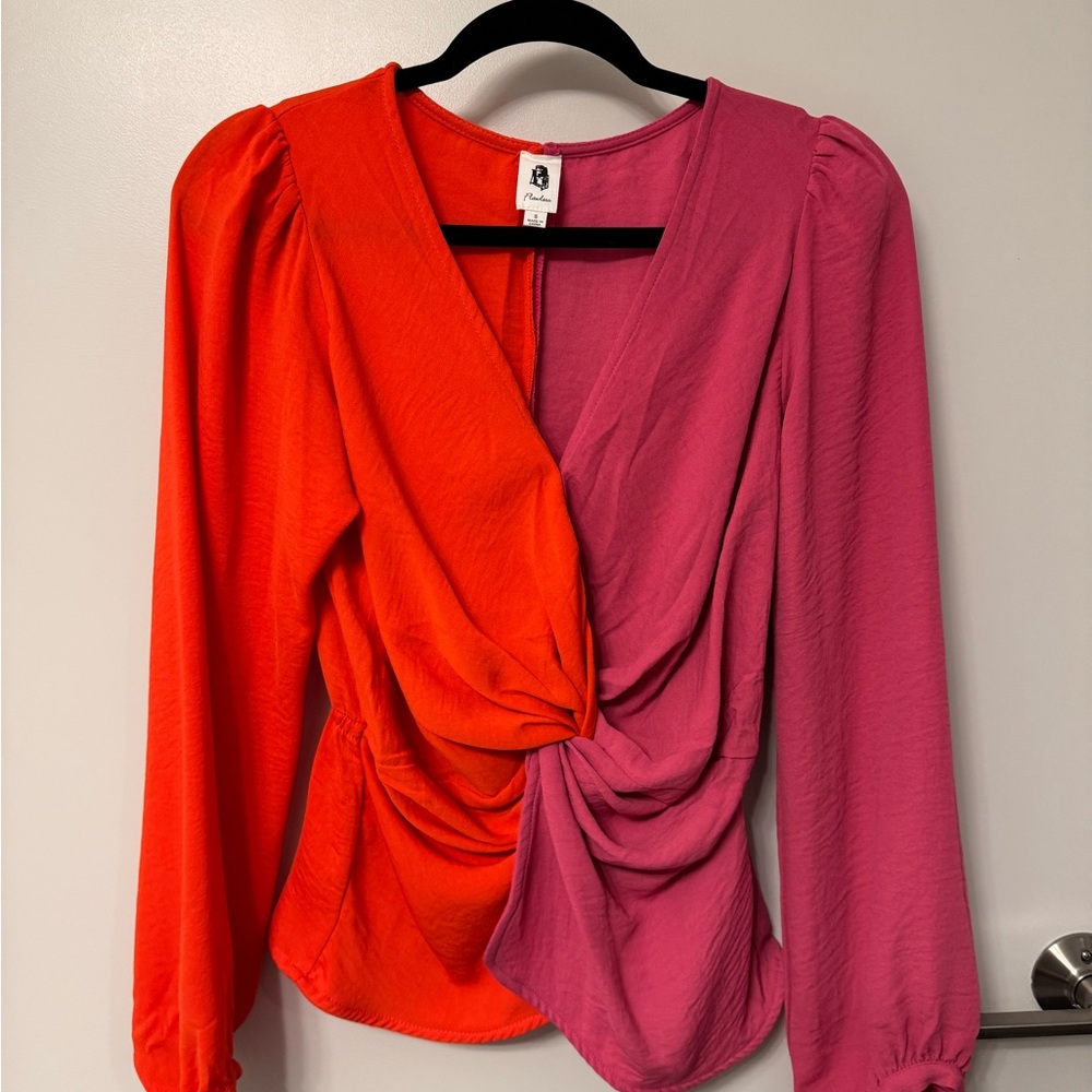 Colorblock Wrap Top - Red and Pink